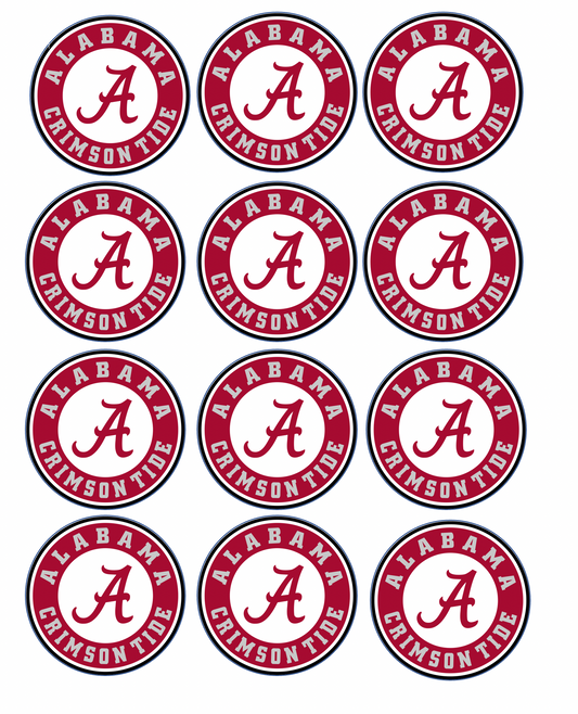 Set of 12 pre cut edible images for desserts, drink toppers, choose your size- Alabama Crimson Tide football