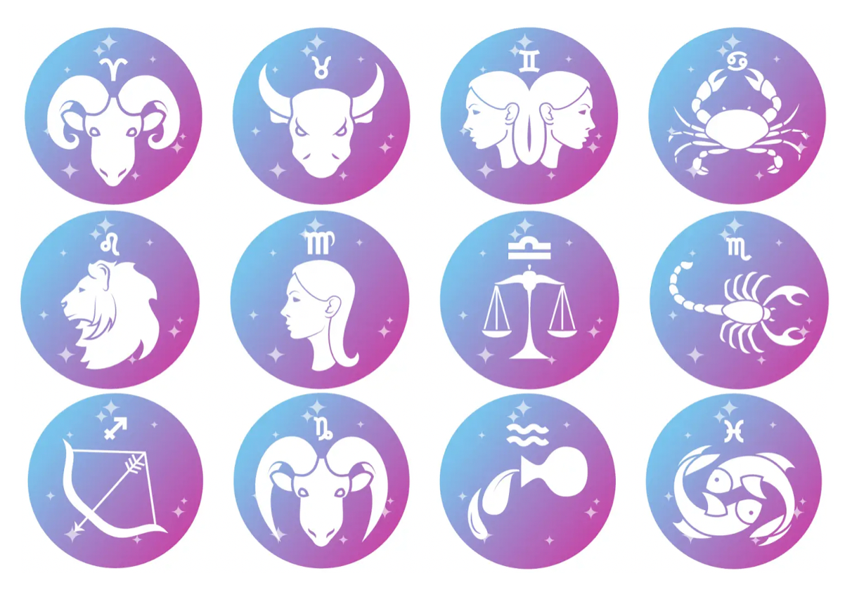 Set of 12 edible images for desserts, drink toppers, pre cut, many sizes available- zodiac signs