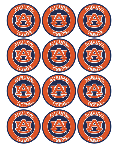 Set of 12 edible images for desserts, drink toppers, pre cut, many sizes available- Auburn Tigers