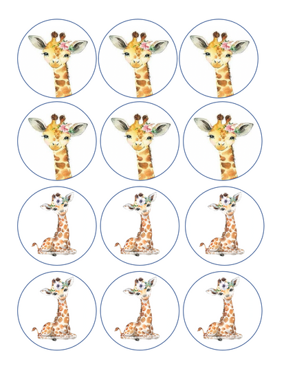 Set of 12 edible images for desserts, drink toppers, pre cut, many sizes available-baby giraffe, baby shower