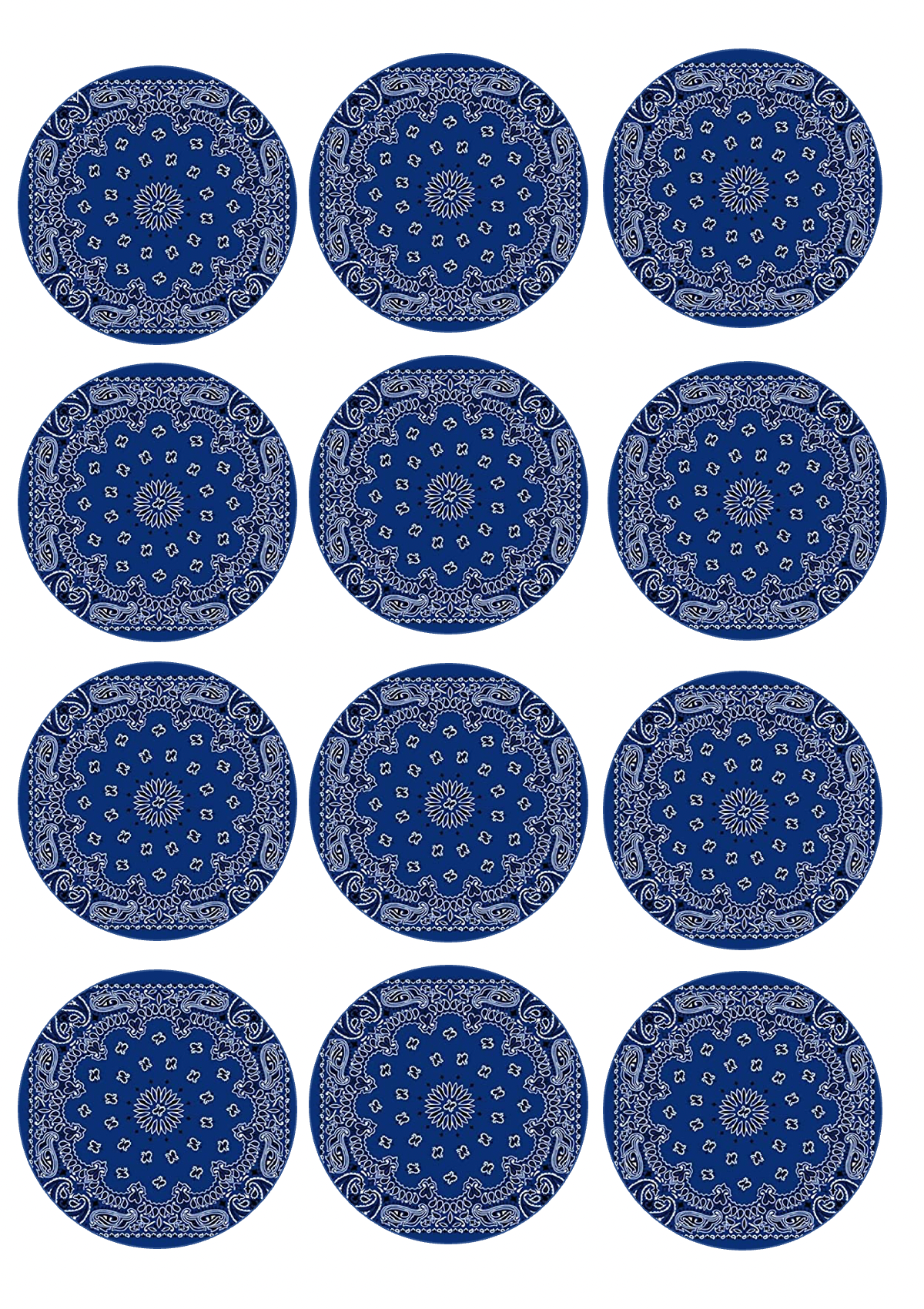 Set of 12 edible images for desserts, drink toppers, pre cut, many sizes available- blue bandanna