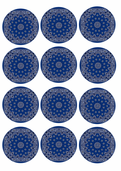 Set of 12 edible images for desserts, drink toppers, pre cut, many sizes available- blue bandanna